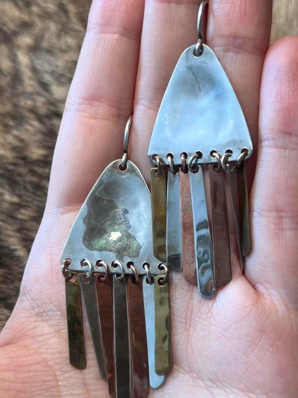 Sterling silver, copper and brass Robert Lee Morris brutalist fringe earrings
